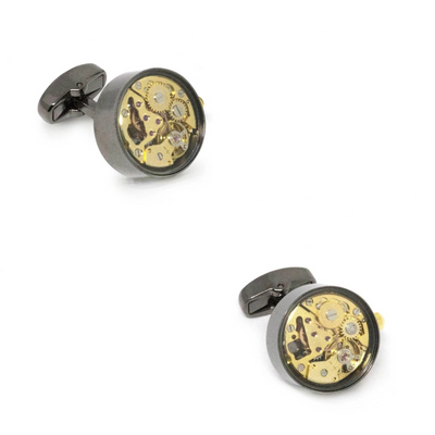 Working Watch Movement Steampunk Cufflinks Gunmetal and Gold