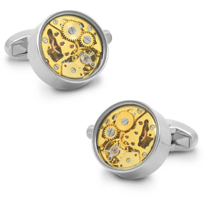 Working Watch Movement Steampunk Cufflinks Silver and Gold