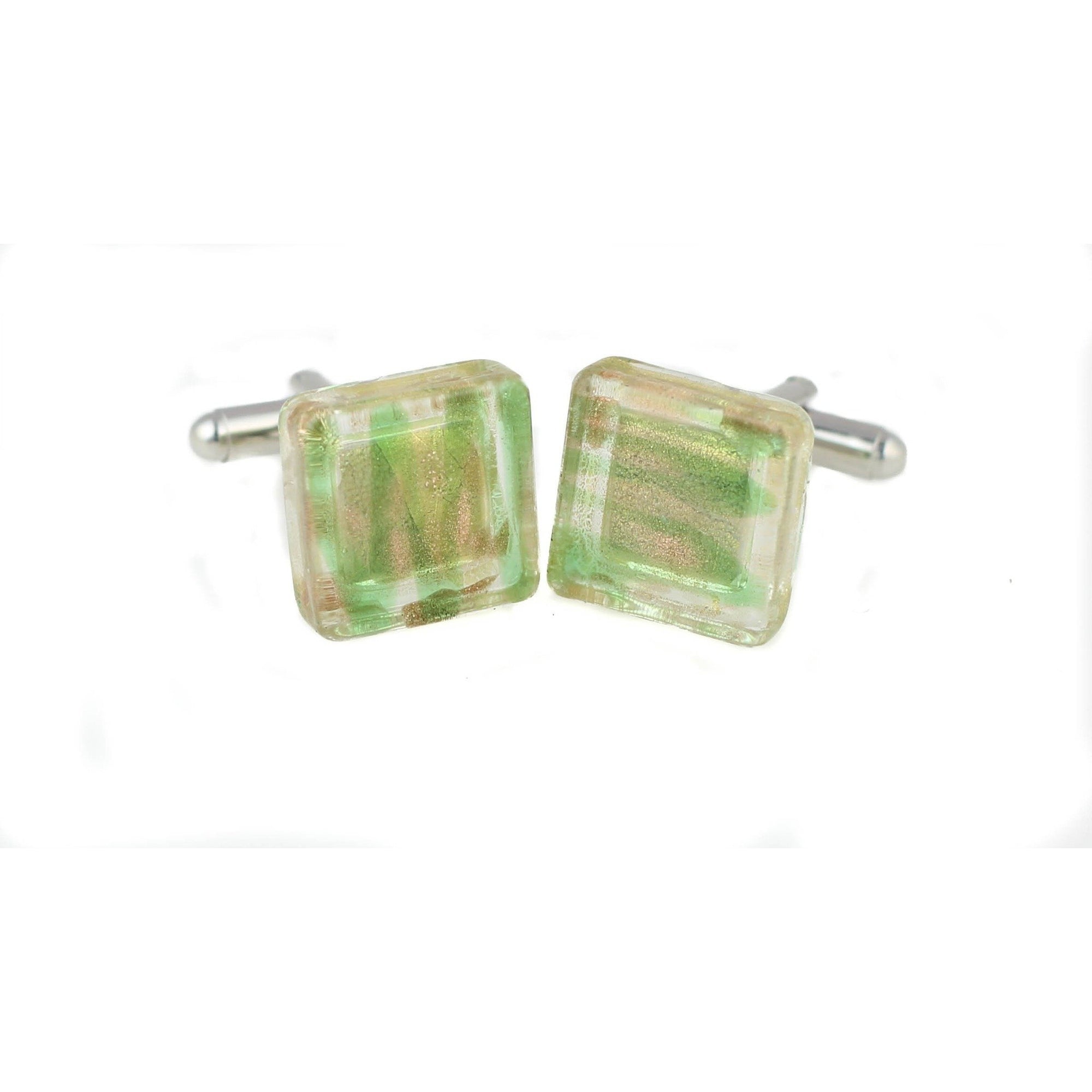 Yellow and Green Patterned Glass Cufflinks