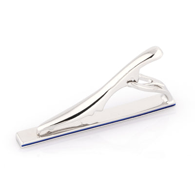 Brushed Silver with Dark Blue Edge Small Tie Clip